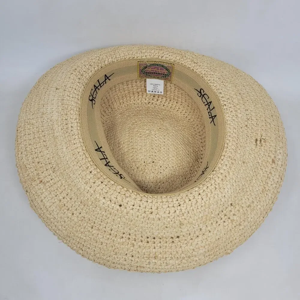 Scala Hat One Size Beige Tan Raffia Crocheted Raffia Packable Crushable L551OS - Picture 8 of 10